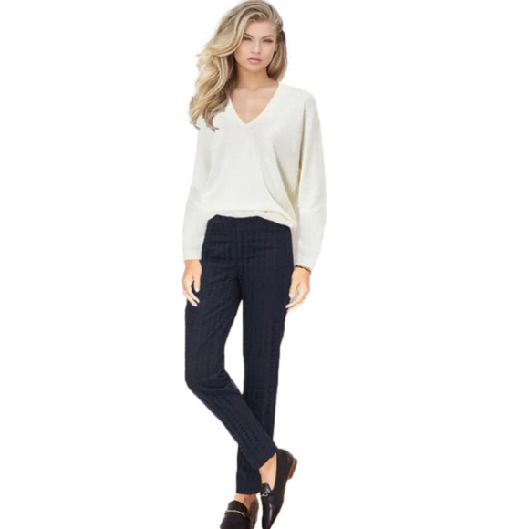 𝅺LOFT Zoe Ankle Navy Blue Eyelet Pants Size 4 - Picture 1 of 11